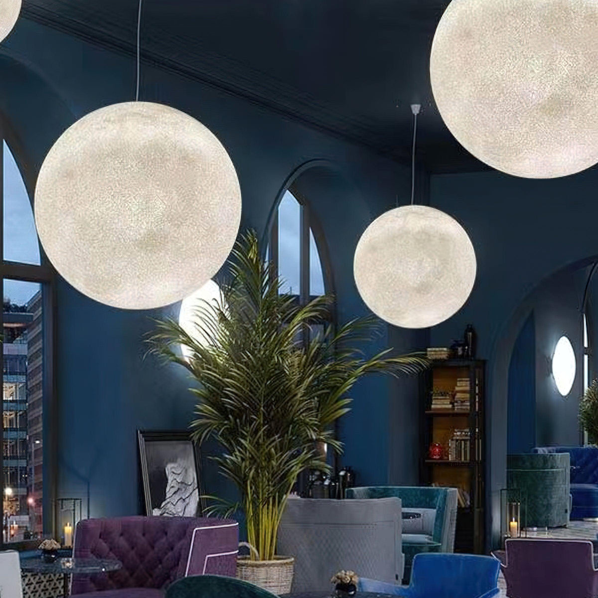 Miralaine lámpara colgante en forma de luna para salón