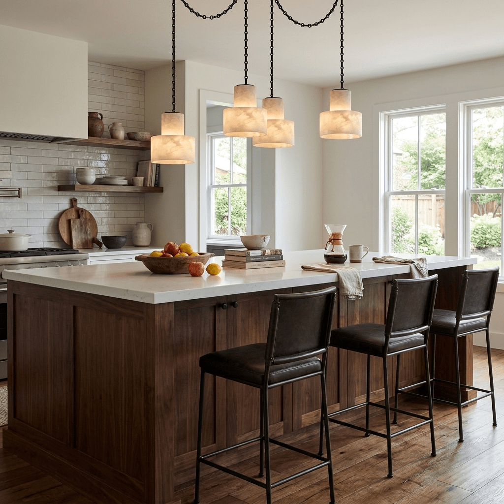 Leocadie lámpara colgante Multi-Tier con cadena y forma de tambor