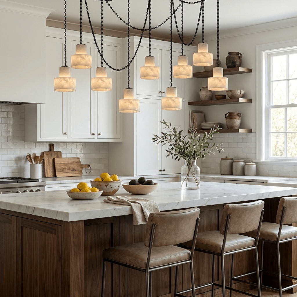 Leocadie lámpara colgante Multi-Tier con cadena y forma de tambor