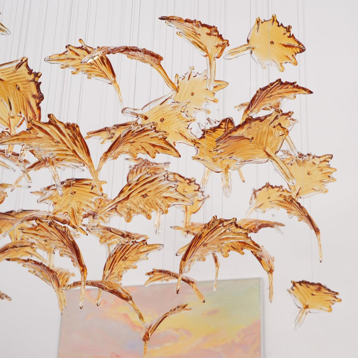 Maple lámpara de araña con florón y hebras de cristal