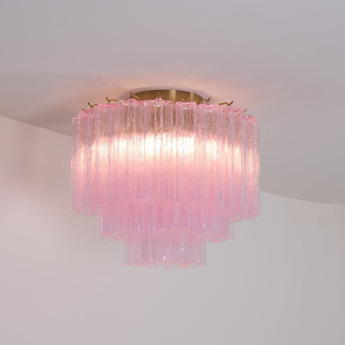 Veliaine lámpara de techo vidrio rosa Murano vintage