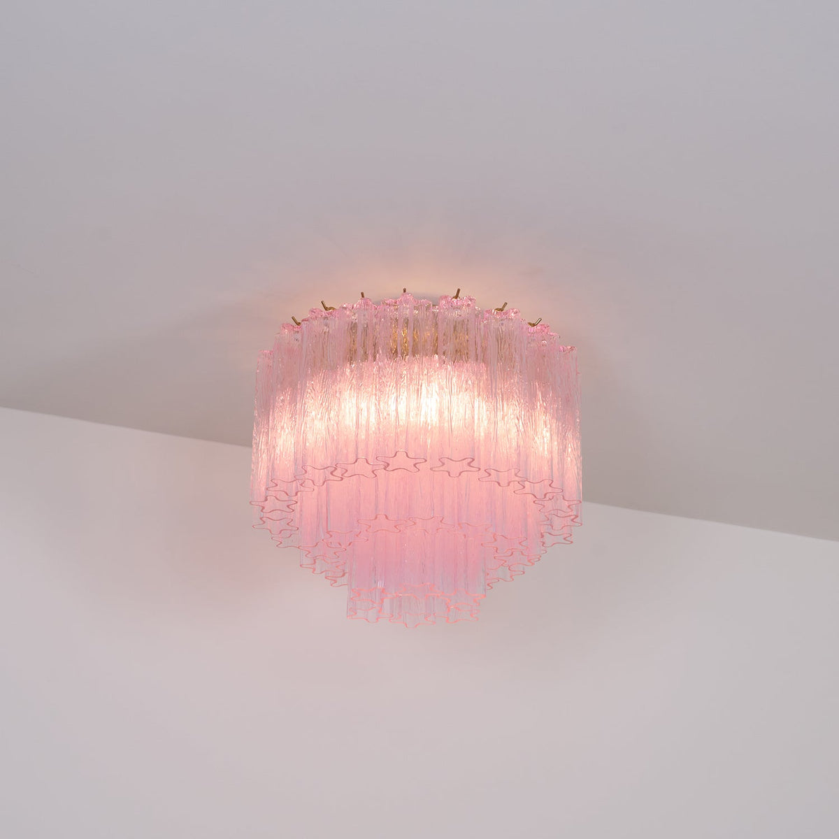 Veliaine lámpara de techo vidrio rosa Murano vintage