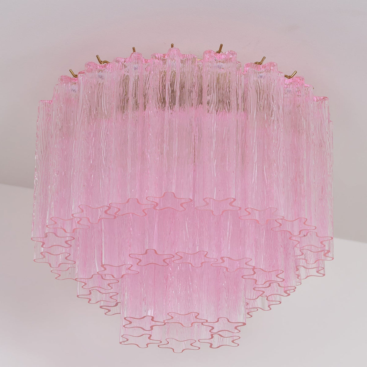 Veliaine lámpara de techo vidrio rosa Murano vintage
