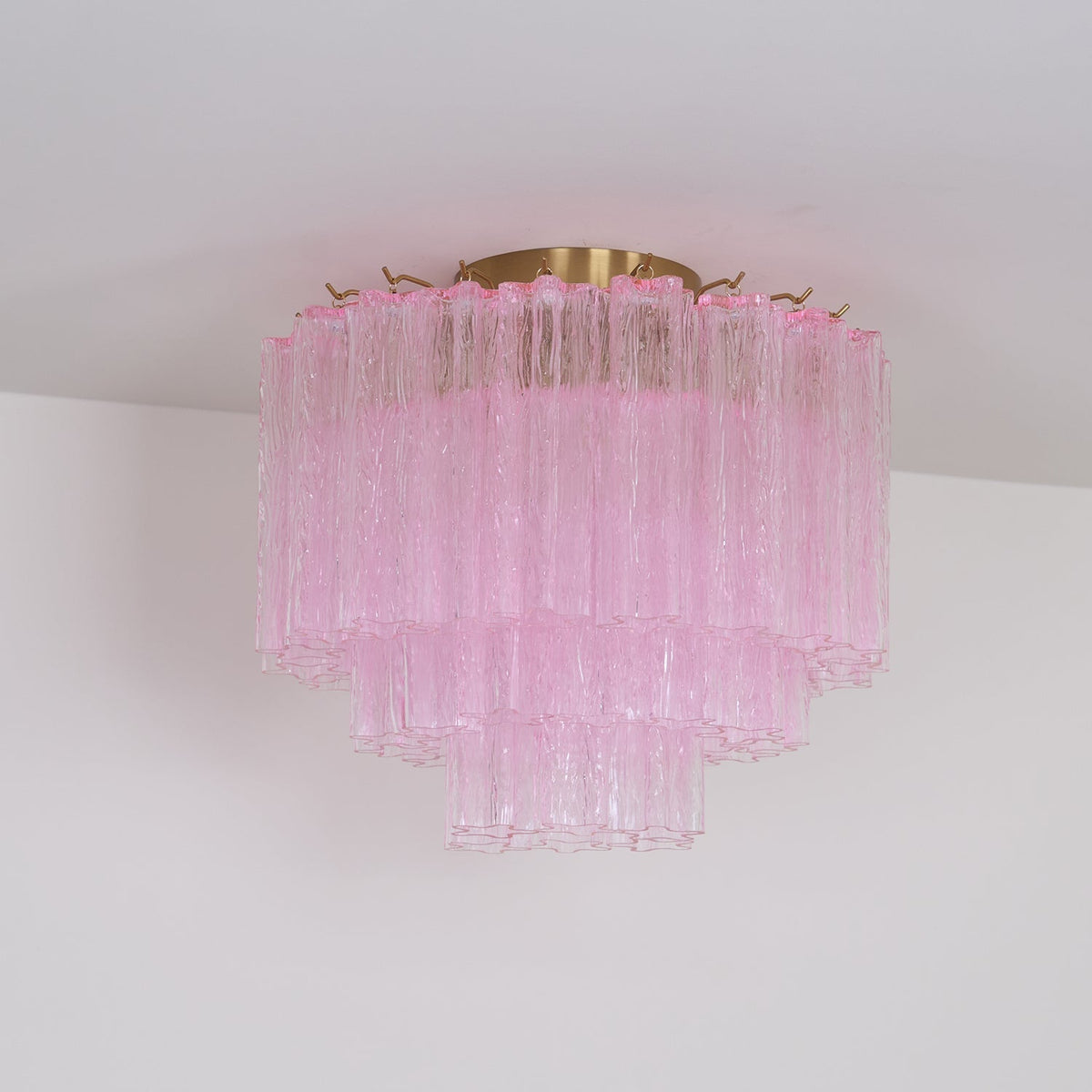 Veliaine lámpara de techo vidrio rosa Murano vintage