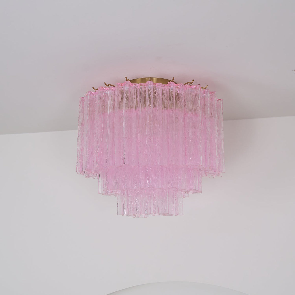 Veliaine lámpara de techo vidrio rosa Murano vintage