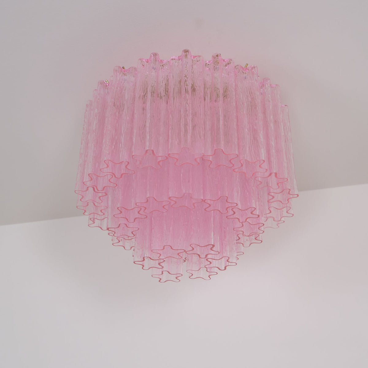 Veliaine lámpara de techo vidrio rosa Murano vintage