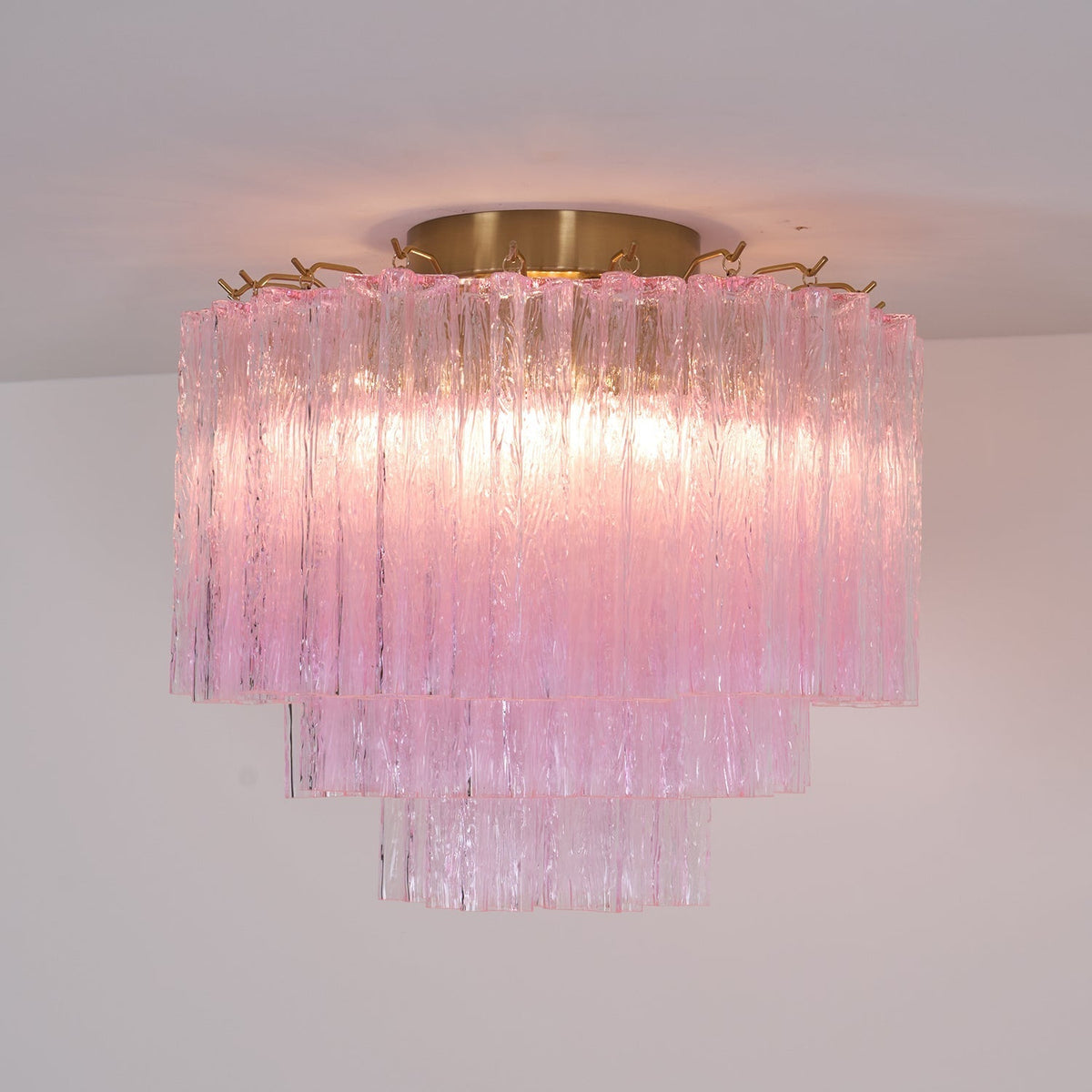 Veliaine lámpara de techo vidrio rosa Murano vintage