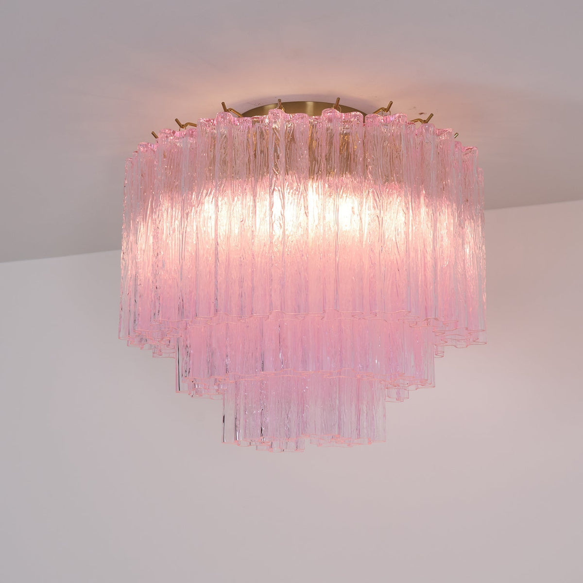 Veliaine lámpara de techo vidrio rosa Murano vintage
