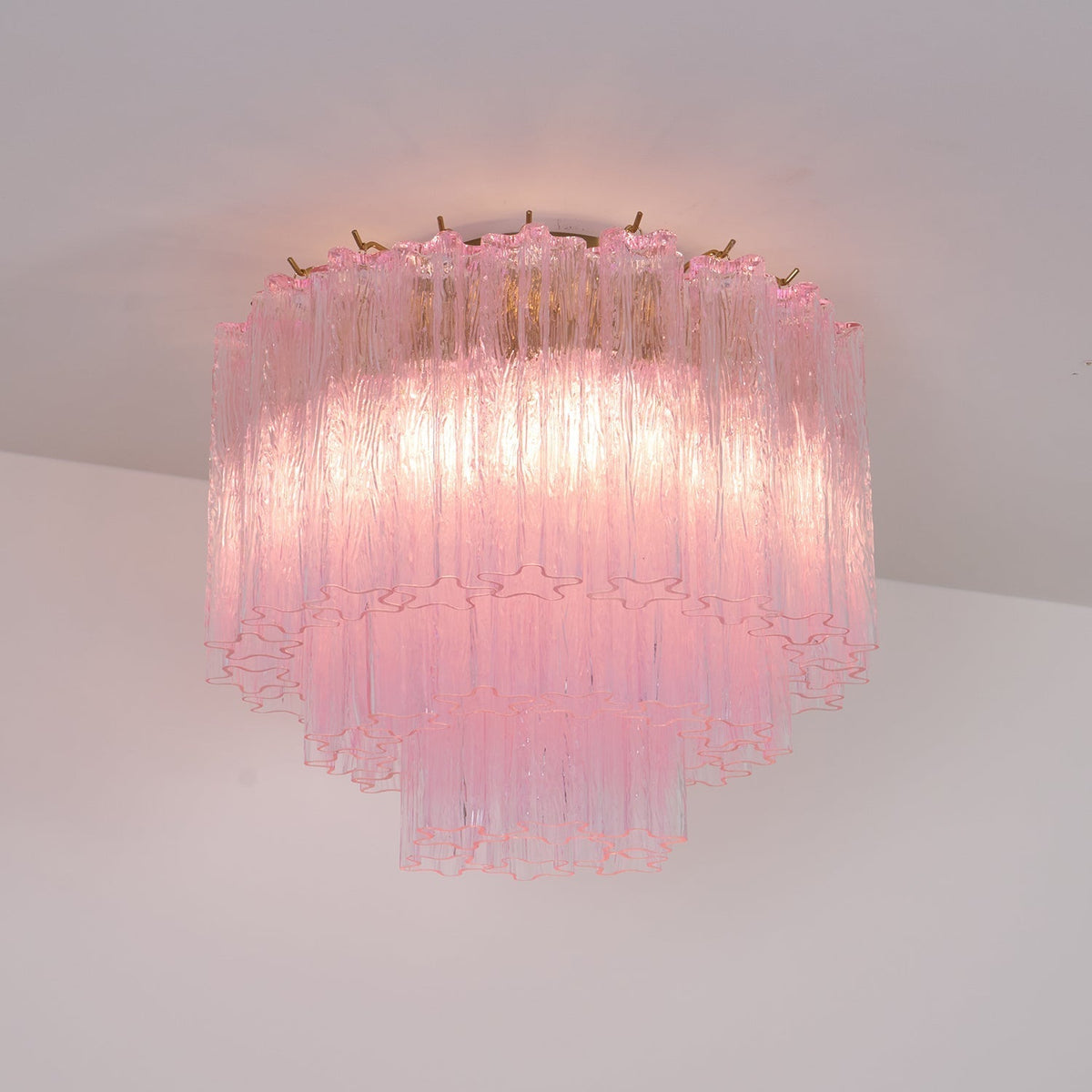Veliaine lámpara de techo vidrio rosa Murano vintage
