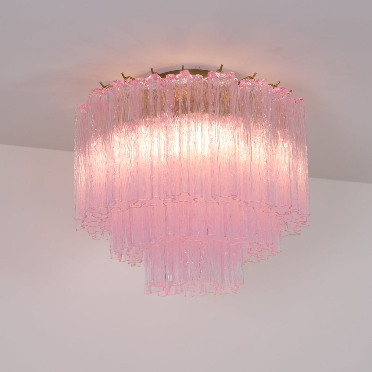 Veliaine lámpara de techo vidrio rosa Murano vintage