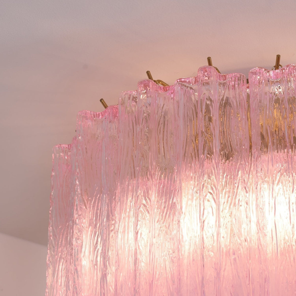 Veliaine lámpara de techo vidrio rosa Murano vintage