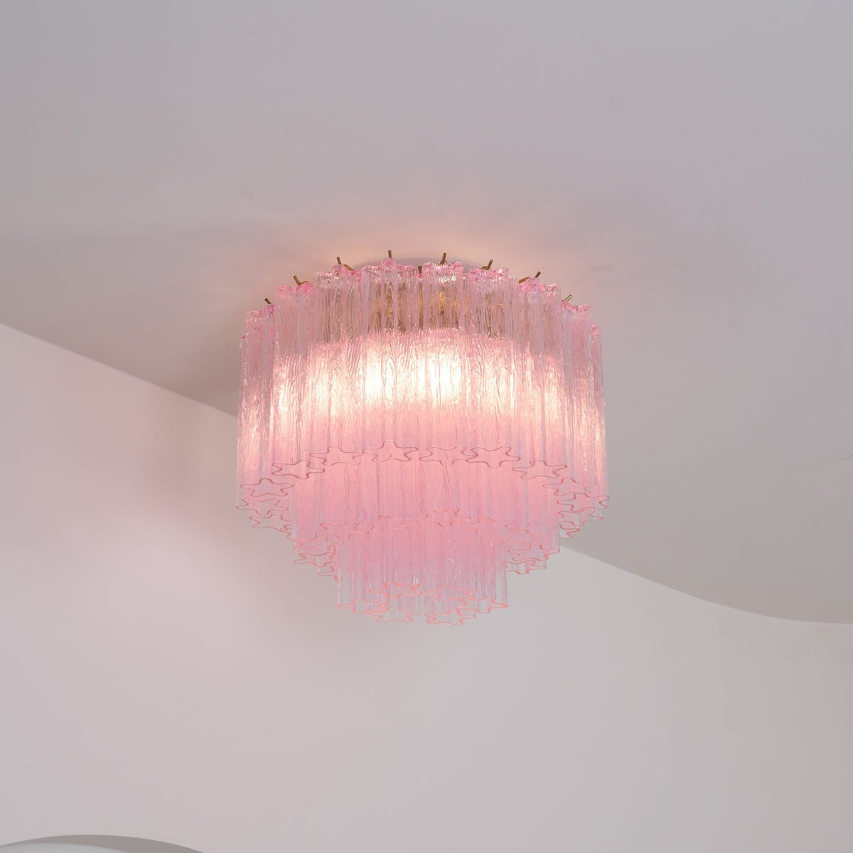 Veliaine lámpara de techo vidrio rosa Murano vintage
