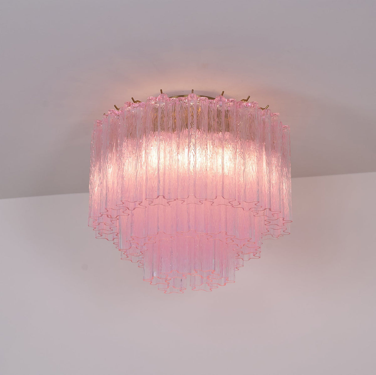 Veliaine lámpara de techo vidrio rosa Murano vintage
