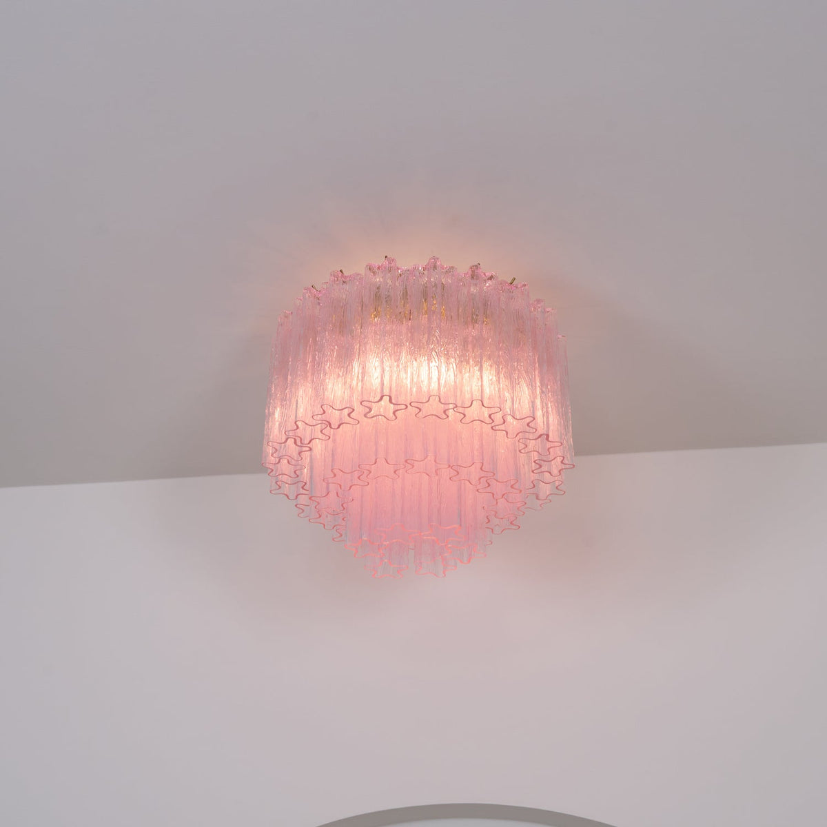 Veliaine lámpara de techo vidrio rosa Murano vintage