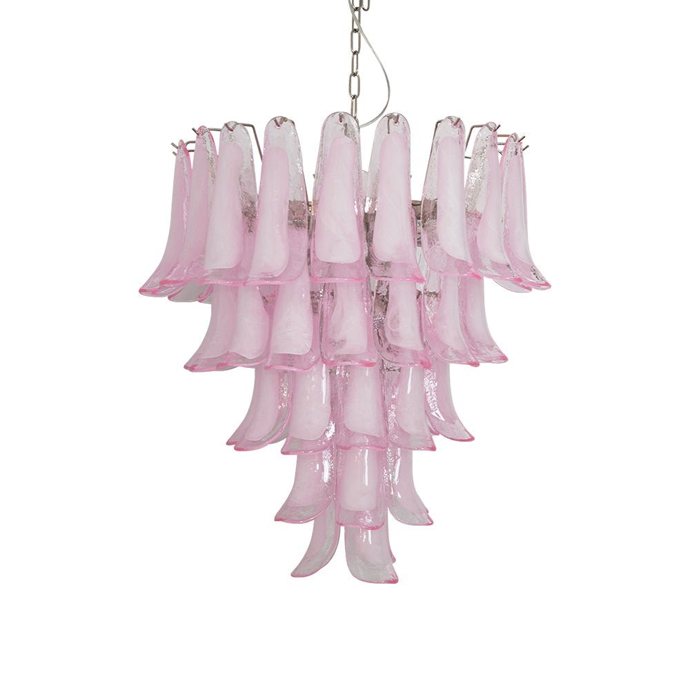 Velorira lámpara de araña Petalos de vidrio Murano rosa en cascada
