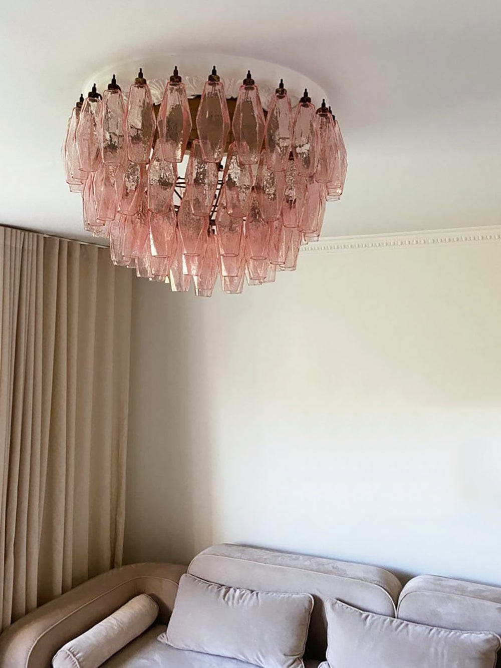 Evix lámpara de techo en vidrio rosa de Murano, forma de rombo y capas vintage elegantes