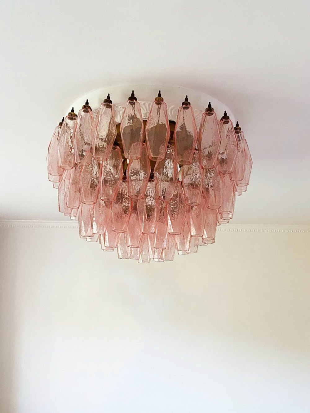 Evix lámpara de techo en vidrio rosa de Murano, forma de rombo y capas vintage elegantes