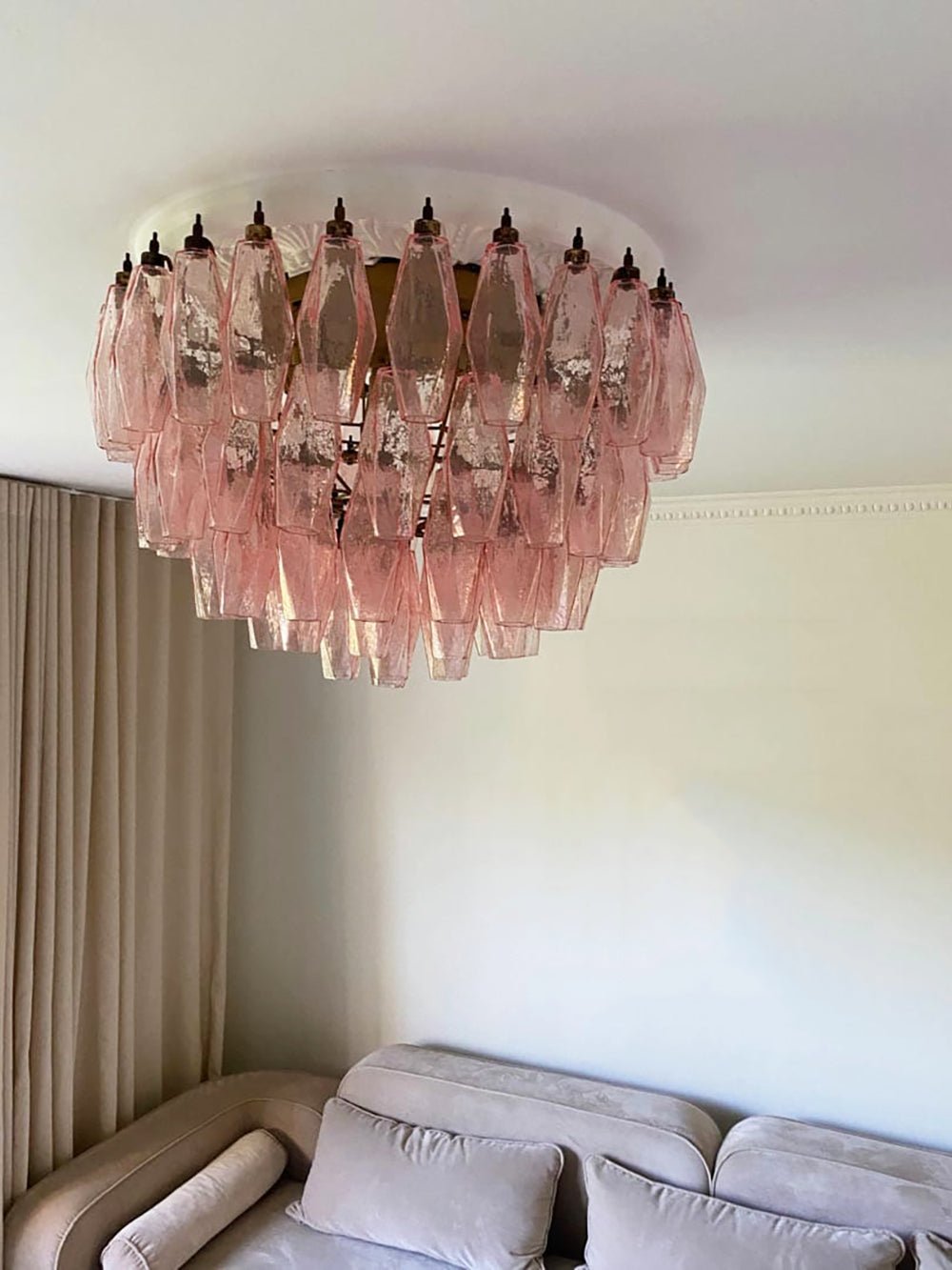 Evix lámpara de techo en vidrio rosa de Murano, forma de rombo y capas vintage elegantes