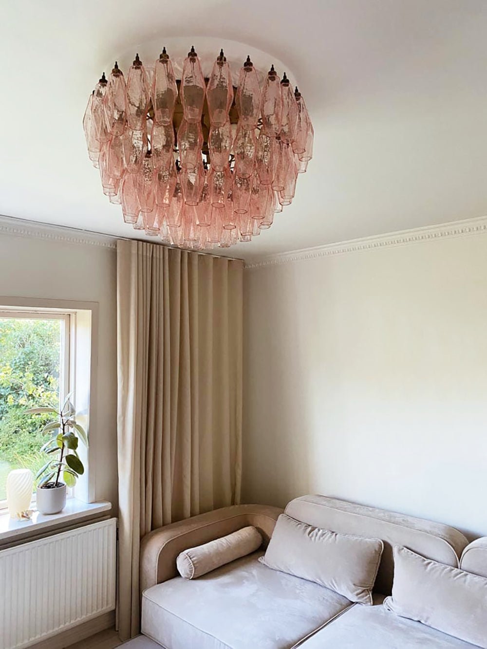 Evix lámpara de techo en vidrio rosa de Murano, forma de rombo y capas vintage elegantes