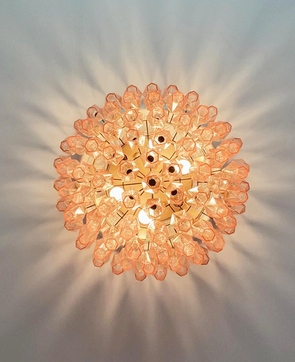 Evix lámpara de techo en vidrio rosa de Murano, forma de rombo y capas vintage elegantes