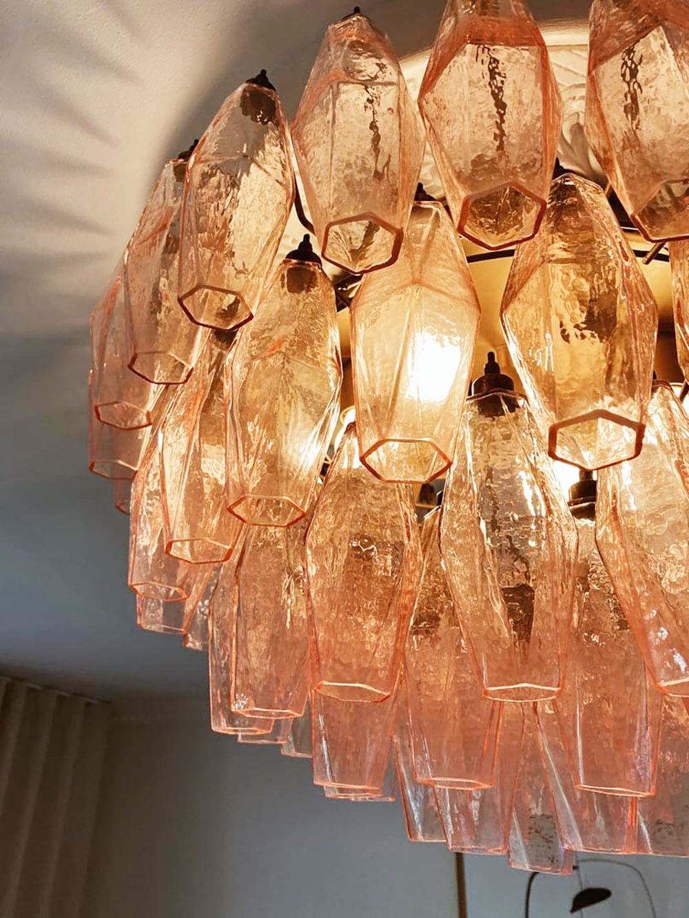 Evix lámpara de techo en vidrio rosa de Murano, forma de rombo y capas vintage elegantes