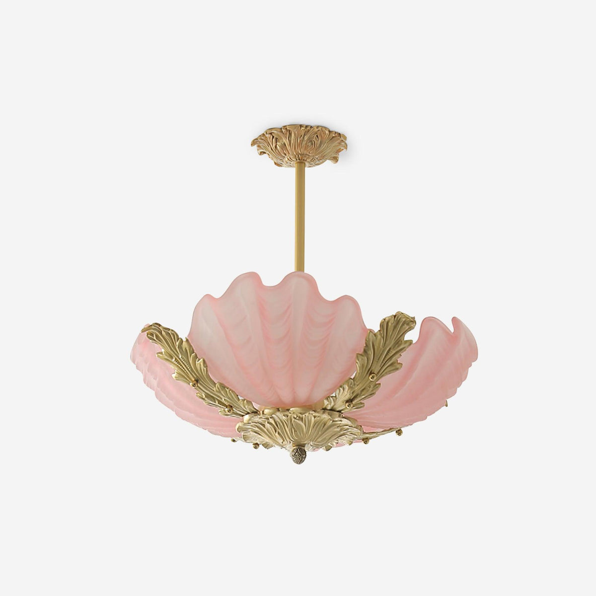 Murano lámpara colgante rosa con caparazón y barra de latón barroca