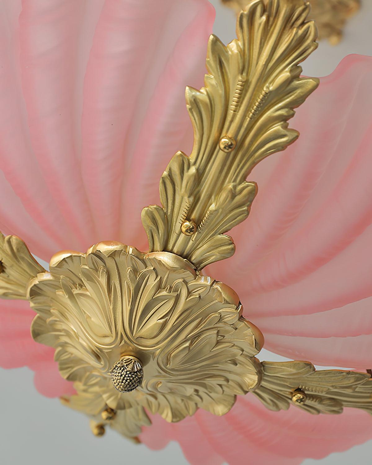 Murano lámpara colgante rosa con caparazón y barra de latón barroca