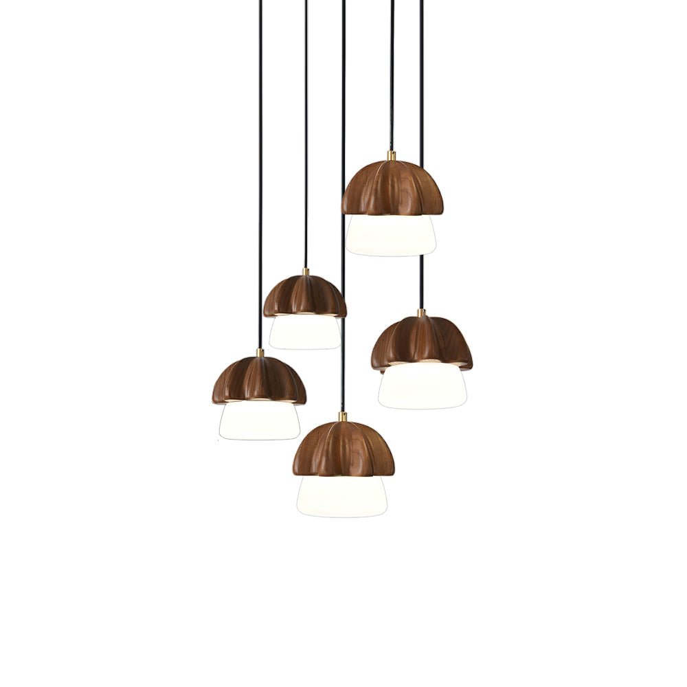 Rineine lámpara colgante Mushroom Cluster de madera y vidrio