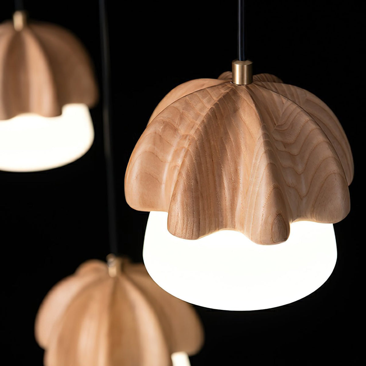 Rineine lámpara colgante Mushroom Cluster de madera y vidrio