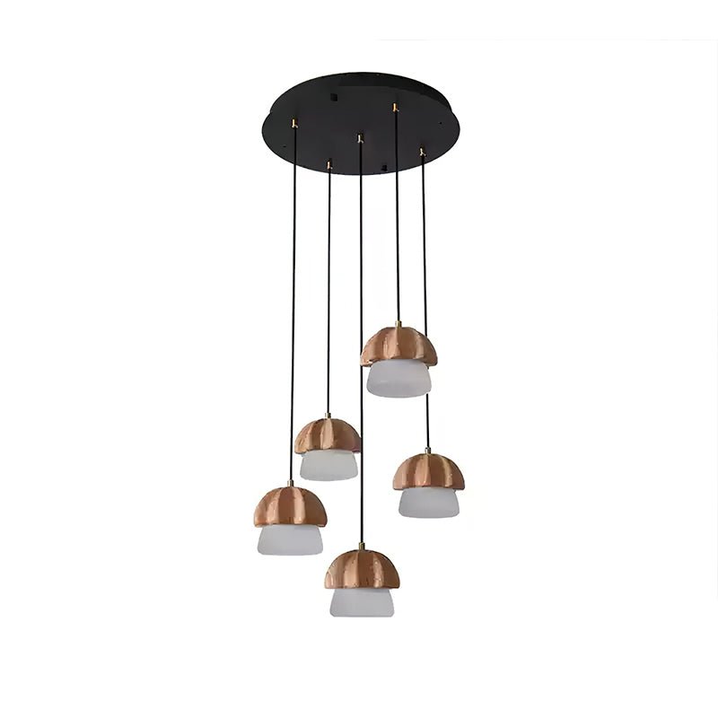 Rineine lámpara colgante Mushroom Cluster de madera y vidrio