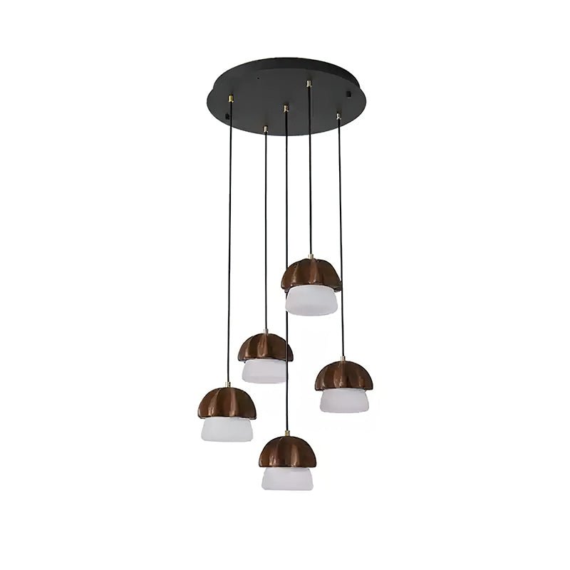 Rineine lámpara colgante Mushroom Cluster de madera y vidrio