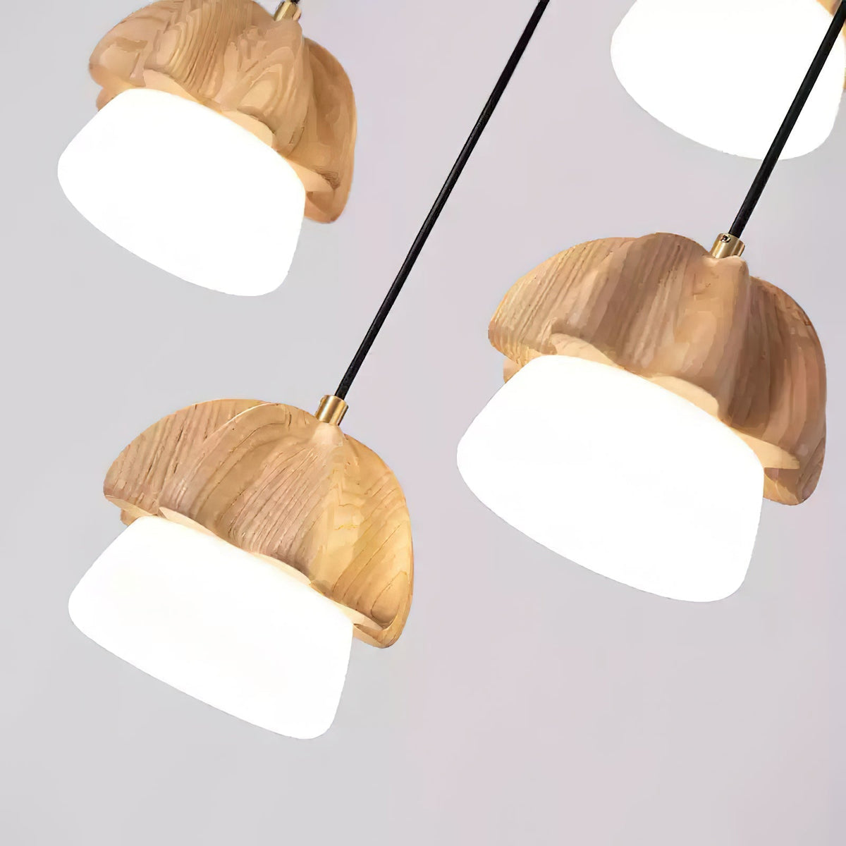 Rineine lámpara colgante Mushroom Cluster de madera y vidrio