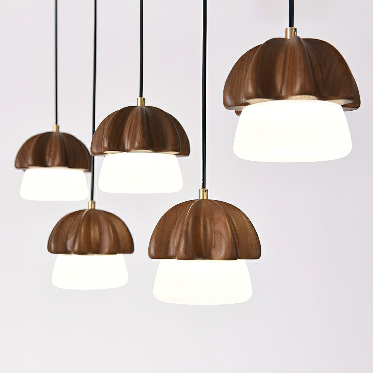 Rineine lámpara colgante Mushroom Cluster de madera y vidrio
