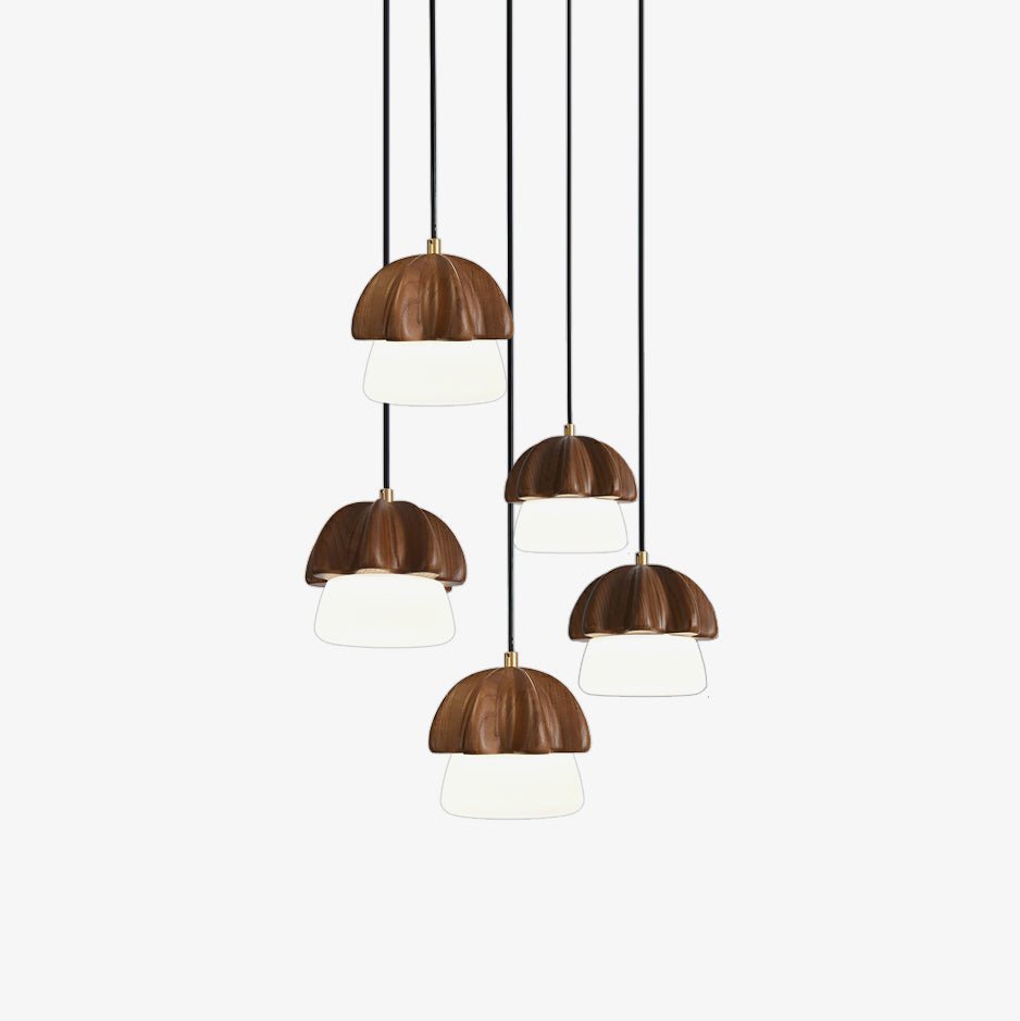 Rineine lámpara colgante Mushroom Cluster de madera y vidrio