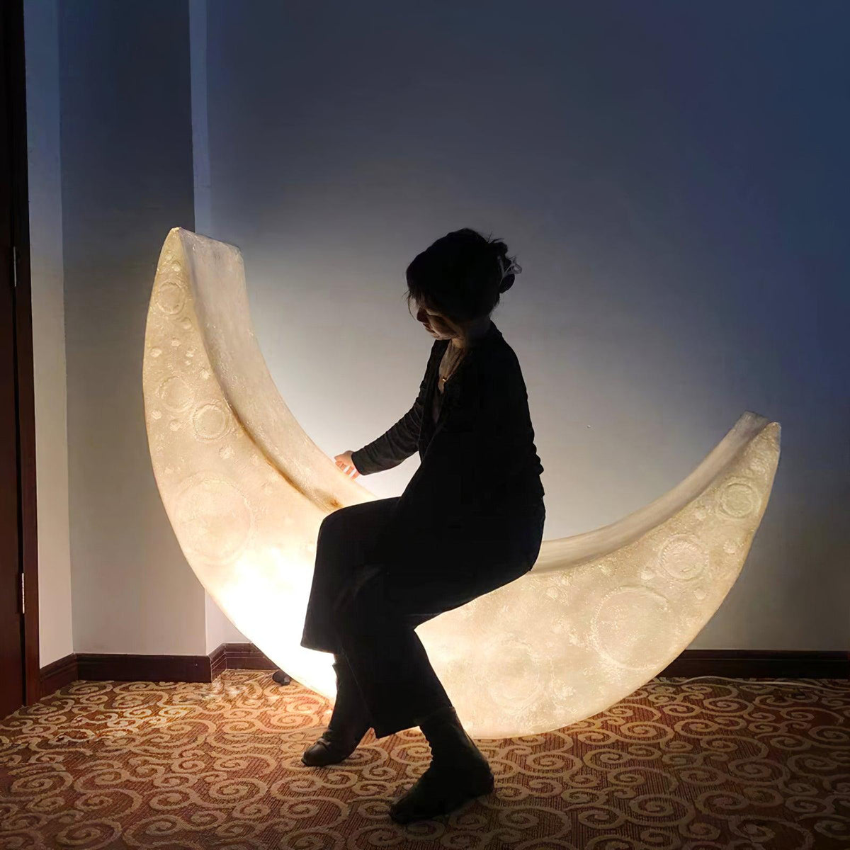 Zetheor lámpara de pie en forma de media luna de resina