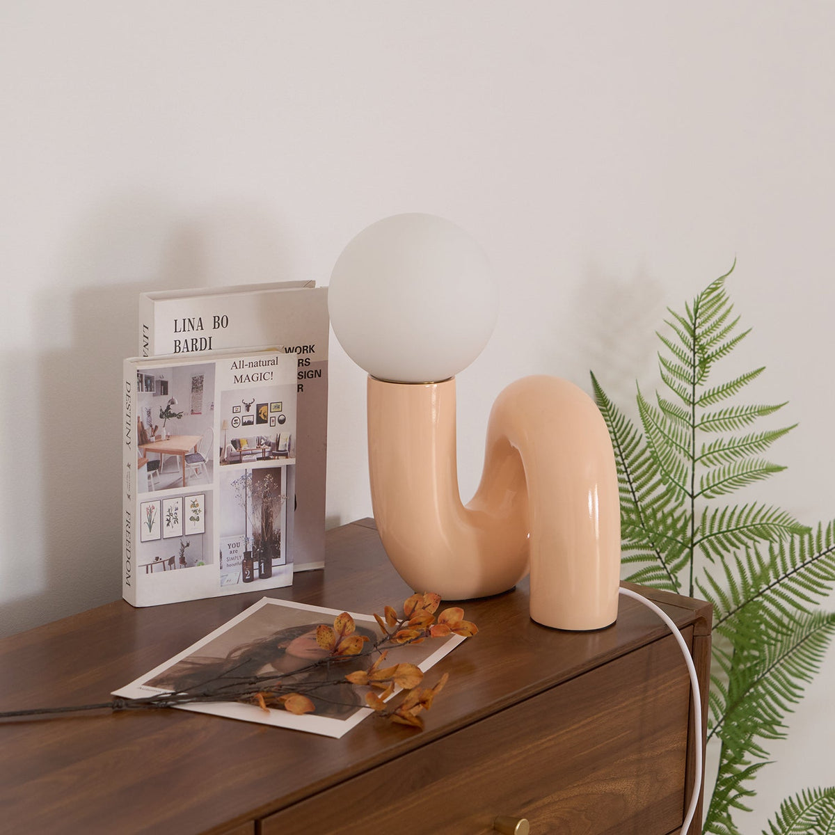 Soreeon lámpara de mesa de estilo lúdico N Shape todo en blanco