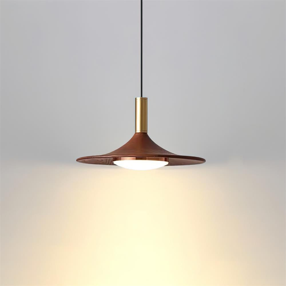 Kaelin lámpara colgante de forma de sombrero, madera estilo mid-century