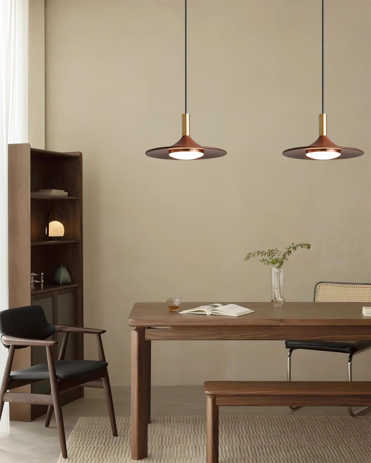 Kaelin lámpara colgante de forma de sombrero, madera estilo mid-century