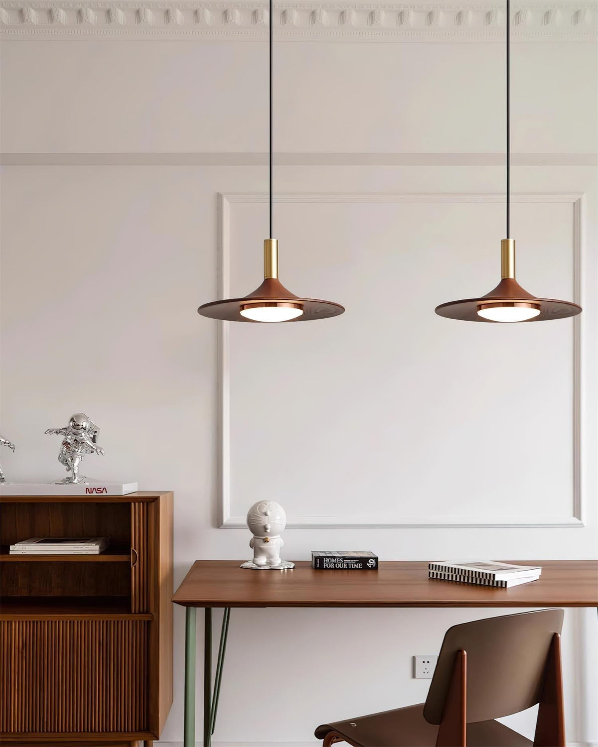 Kaelin lámpara colgante de forma de sombrero, madera estilo mid-century