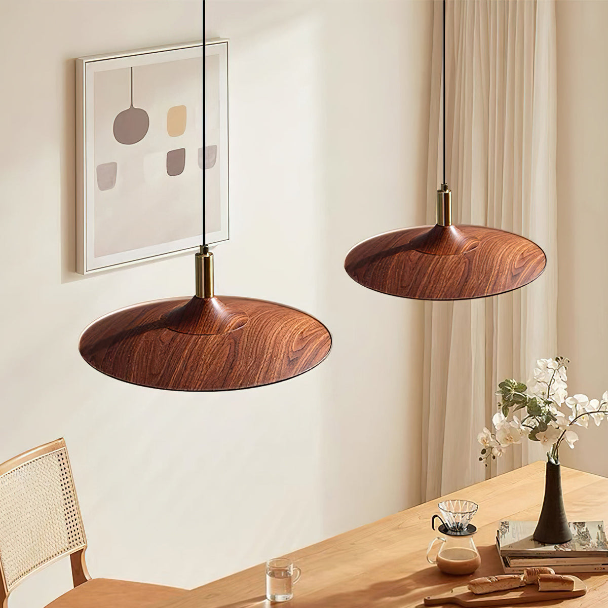 Kaelin lámpara colgante de forma de sombrero, madera estilo mid-century