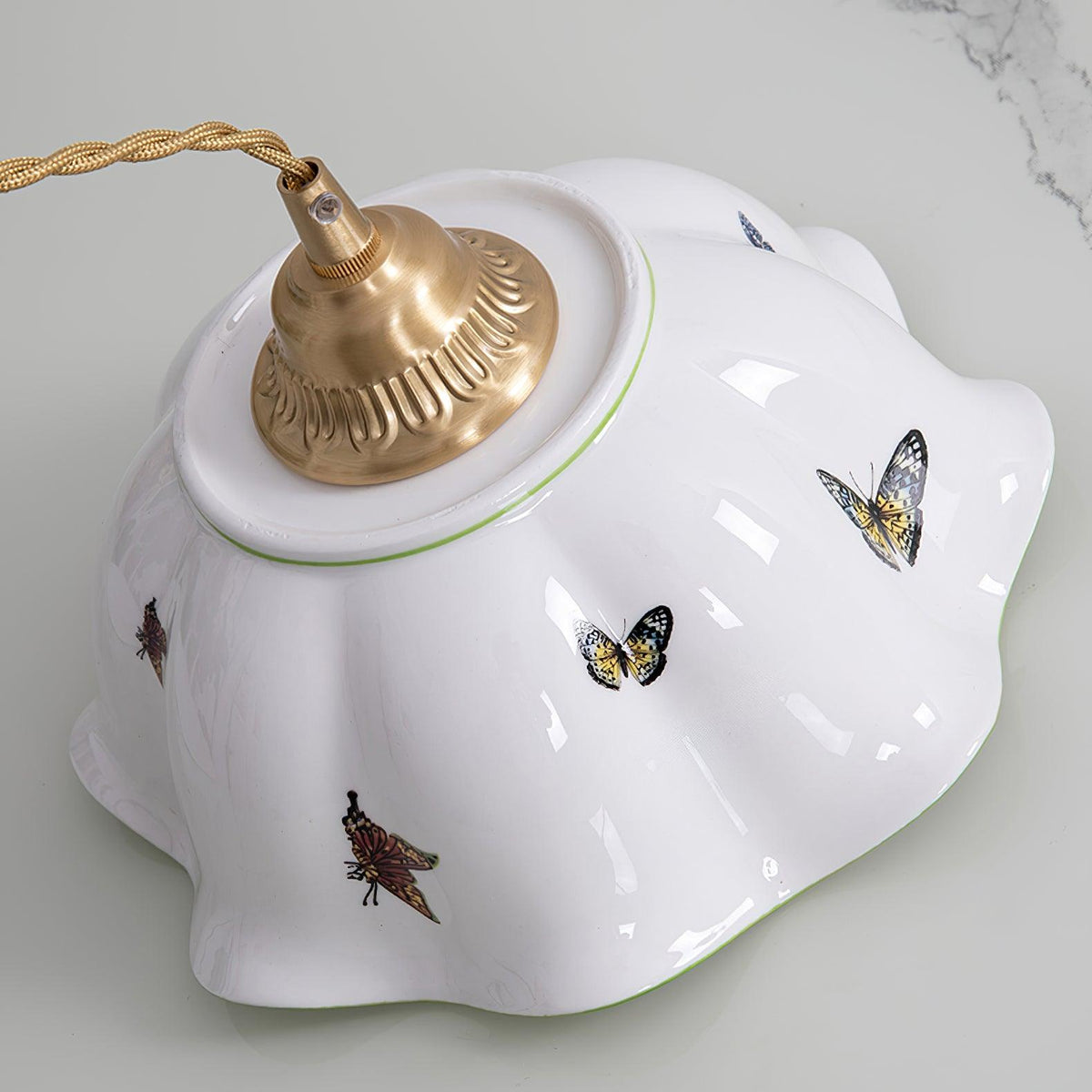 Lumina lámpara colgante cerámica pétalos mariposas vintage