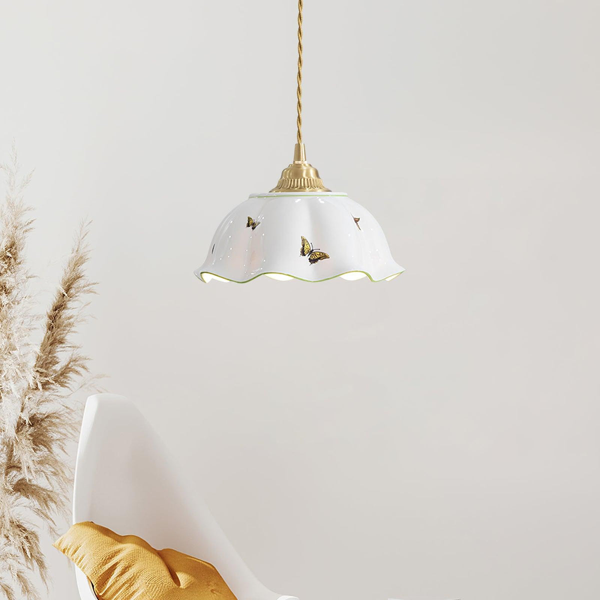 Lumina lámpara colgante cerámica pétalos mariposas vintage