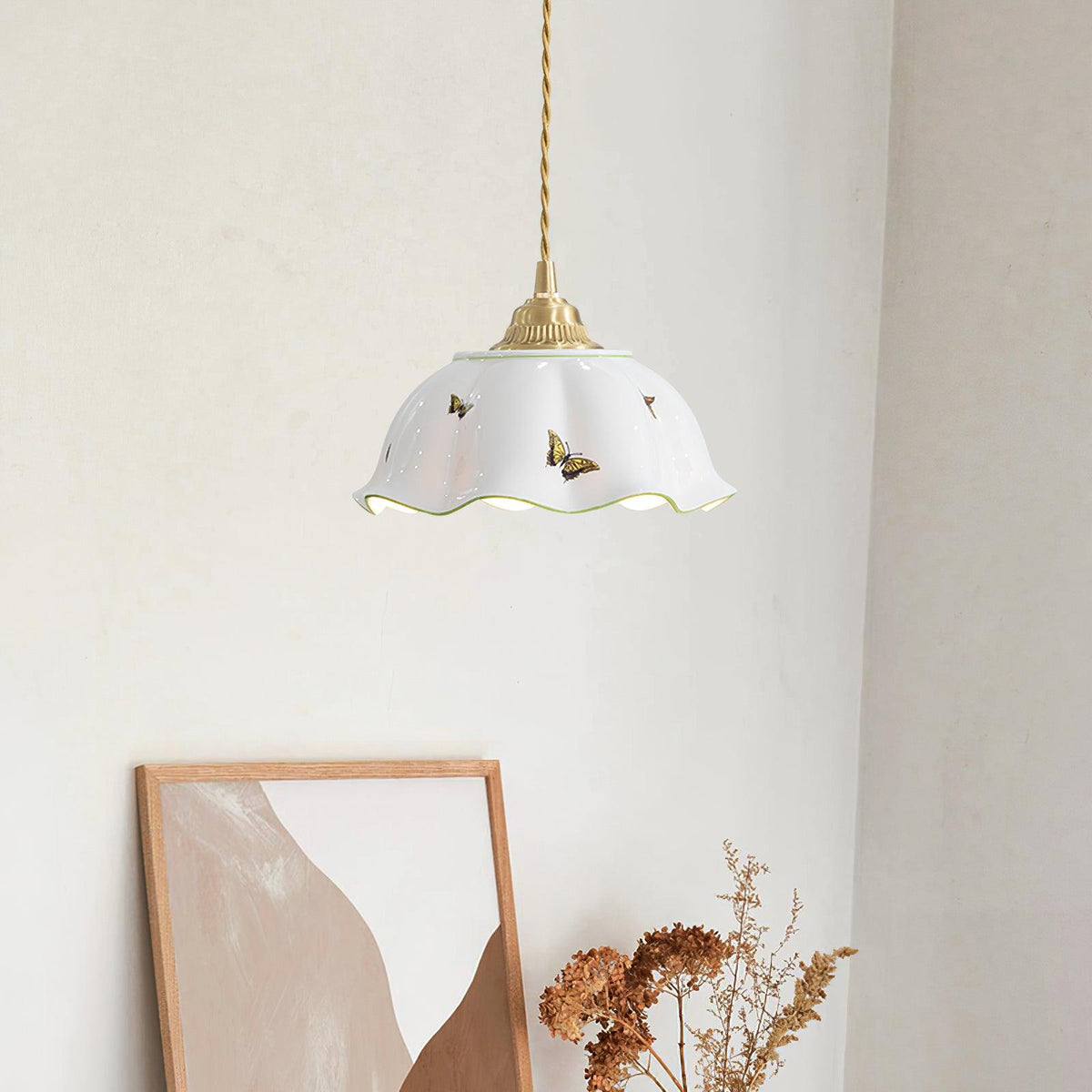Lumina lámpara colgante cerámica pétalos mariposas vintage