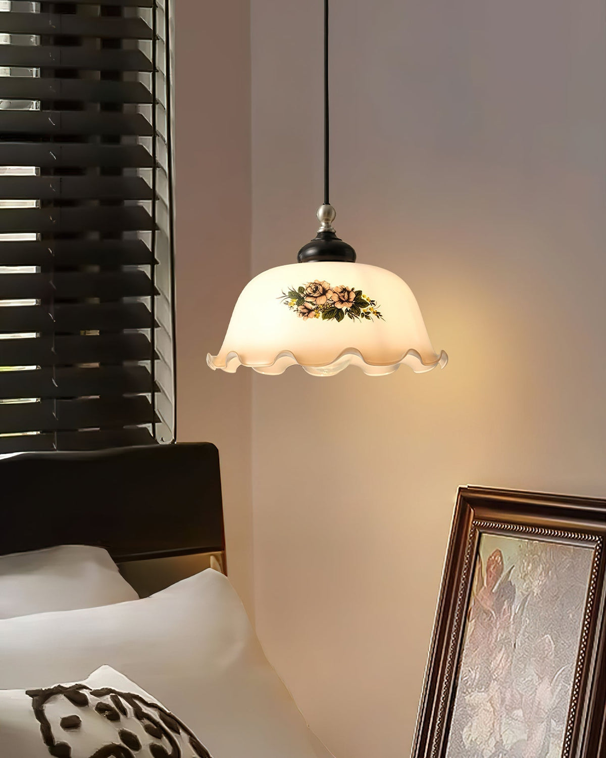Belvia lámpara colgante Vintage de vidrio con detalles florales