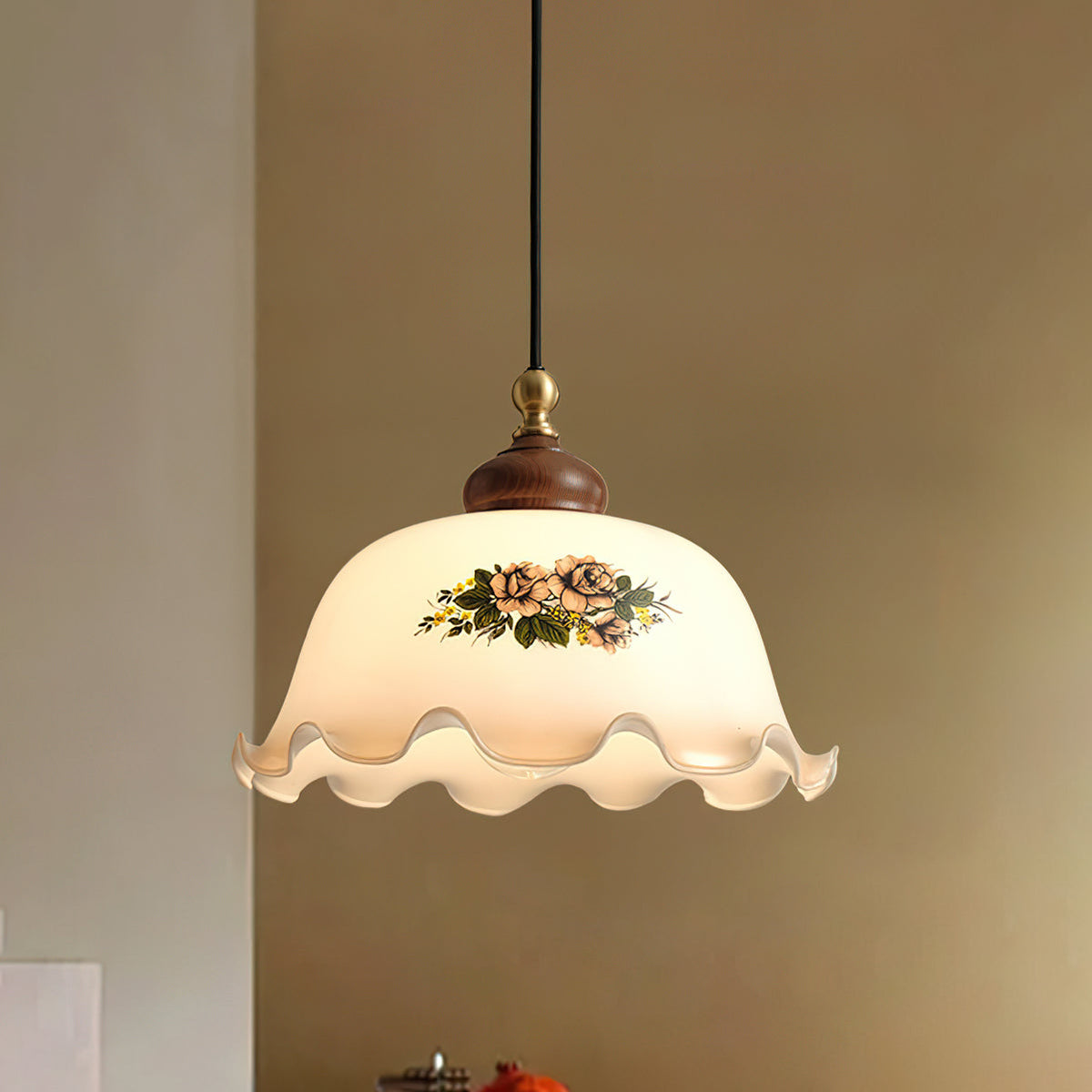 Belvia lámpara colgante Vintage de vidrio con detalles florales
