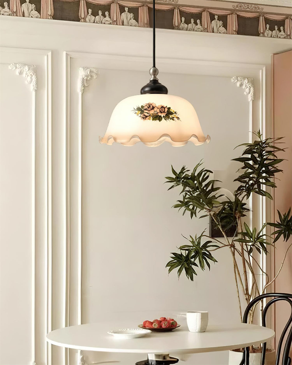 Belvia lámpara colgante Vintage de vidrio con detalles florales
