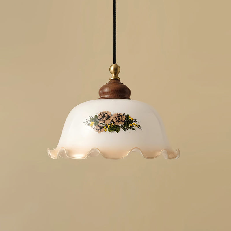 Belvia lámpara colgante Vintage de vidrio con detalles florales