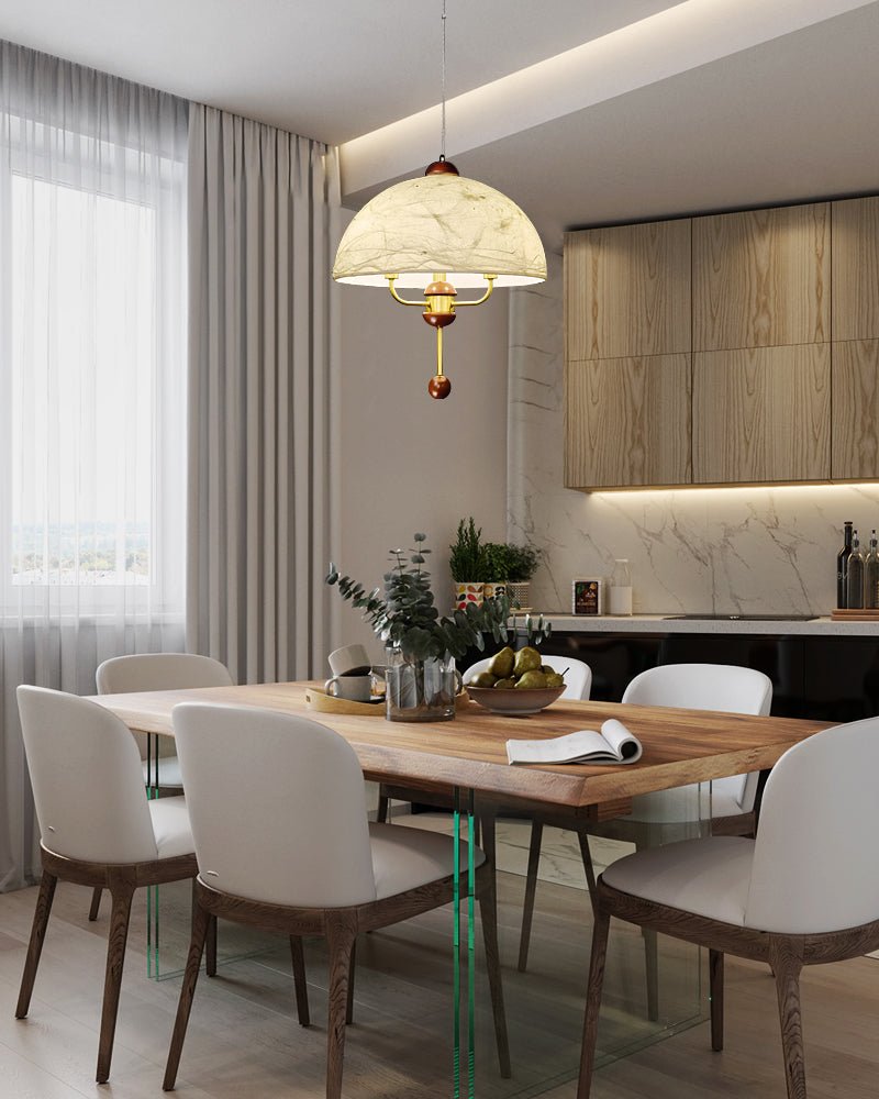 Varaeia lámpara colgante con elegancia tradicional y florón de tejido de madera