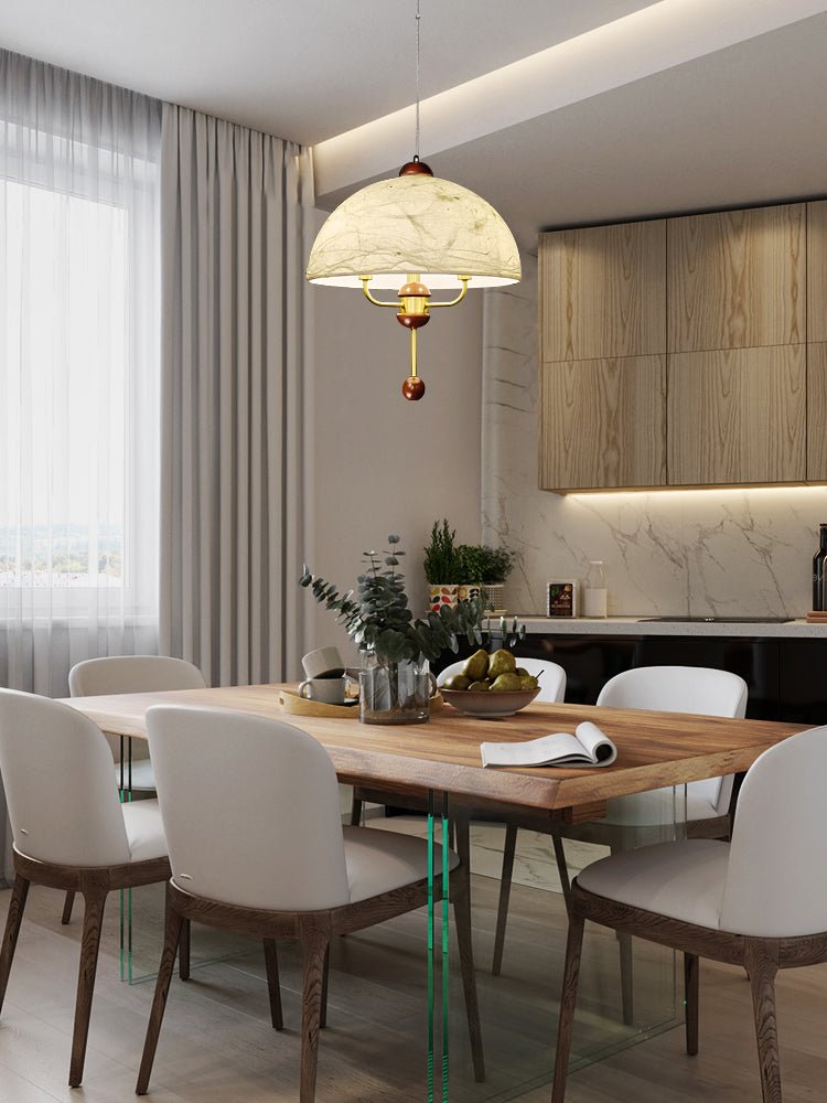 Varaeia lámpara colgante con elegancia tradicional y florón de tejido de madera