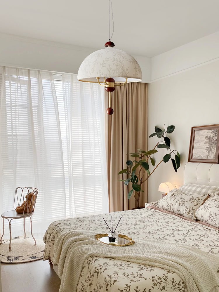 Varaeia lámpara colgante con elegancia tradicional y florón de tejido de madera